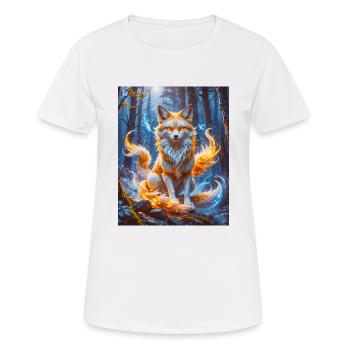 Eleganter mehrschwänziger Kitsune mit leuchtendem Fuchsfeuer - Frauen T-Shirt atmungsaktiv - Weiß - Vorne - AI Model Female 172 dark (172cm)