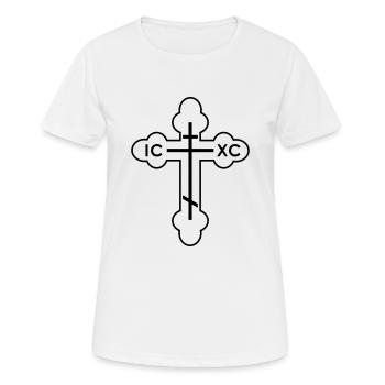 Croix orthodoxe russe, V.1 - T-shirt respirant Femme - blanc - Devant - AI Model Female 172 dark (172cm)