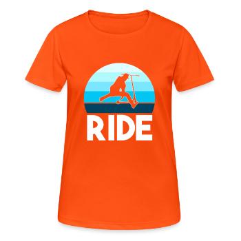 Ride Stunt Scooter Jungen Tretroller Roller Jungen - Frauen T-Shirt atmungsaktiv - Neonorange - Vorne - AI Model Female 172 dark (172cm)