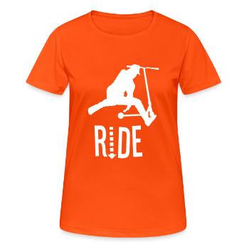 Ride Stunt Scooter Jungen Tretroller Roller Jungen - Frauen T-Shirt atmungsaktiv - Neonorange - Vorne - AI Model Female 172 dark (172cm)