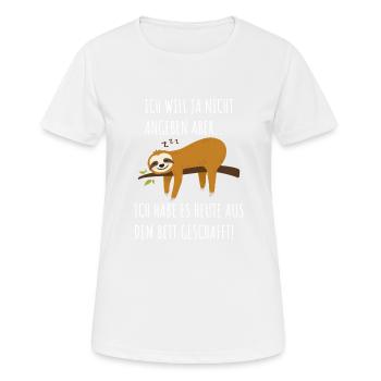 Faultier Lustiger Spruch Langschläfer Bett Witzig - Frauen T-Shirt atmungsaktiv - Weiß - Vorne - AI Model Female 172 dark (172cm)