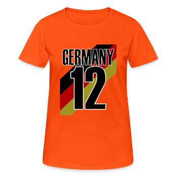 deutschland wm em fussball - Frauen T-Shirt atmungsaktiv - Neonorange - Vorne - AI Model Female 172 dark (172cm)
