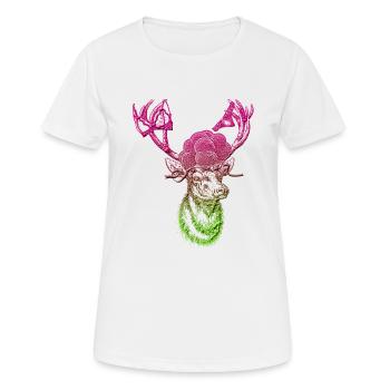 Cerf avec chapeau de bollen de la Forêt Noire et sous-vêtements - T-shirt respirant Femme - blanc - Devant - AI Model Female 172 dark (172cm)