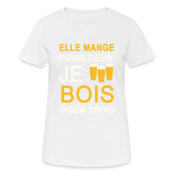 Elle mange pour deux je bois pour trois - T-shirt respirant Femme - blanc - Devant - AI Model Female 172 dark (172cm)