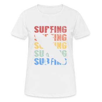 Retro Vintage Style Surfing Surfers Surfboard - Women's Breathable T-Shirt - white - Front - AI Model Female 172 dark (172cm)