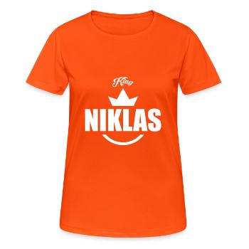 Niklas - Frauen T-Shirt atmungsaktiv - Neonorange - Vorne - AI Model Female 172 dark (172cm)