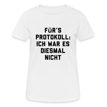T-Shirt "für‘s Protokoll" - Frauen T-Shirt atmungsaktiv - Weiß - Vorne - AI Model Female 172 dark (172cm)