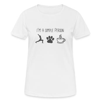 Je suis simple personne (yoga, dog, café) - T-shirt respirant Femme - blanc - Devant - AI Model Female 172 dark (172cm)