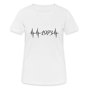 Né en 1973, 50 ans, anniversaire - T-shirt respirant Femme - blanc - Devant - AI Model Female 172 dark (172cm)