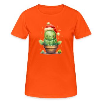 Cactus joyeux de Noël - T-shirt respirant Femme - orange néon - Devant - AI Model Female 172 dark (172cm)