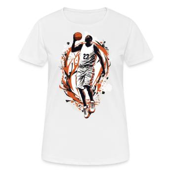 Dynamischer Basketball Freiwurf Basketballspieler - Frauen T-Shirt atmungsaktiv - Weiß - Vorne - AI Model Female 172 dark (172cm)