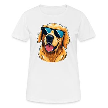 Golden Retriever portant des lunettes de soleil - T-shirt respirant Femme - blanc - Devant - AI Model Female 172 dark (172cm)