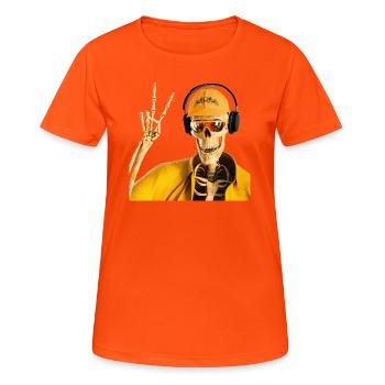 Sensenmann liebt coole Musik - Frauen T-Shirt atmungsaktiv - Neonorange - Vorne - AI Model Female 172 dark (172cm)