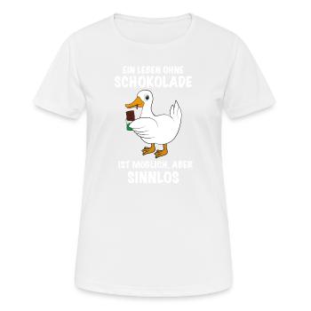 Ente mit Schokolade Spruch - Frauen T-Shirt atmungsaktiv - Weiß - Vorne - AI Model Female 172 dark (172cm)