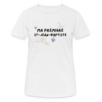 Ma premiere St-jean-Baptiste, fête nationale - T-shirt respirant Femme - blanc - Devant - AI Model Female 172 dark (172cm)
