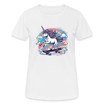 Une licorne joyeuse sur un skateboard - T-shirt respirant Femme - blanc - Devant - AI Model Female 172 dark (172cm)