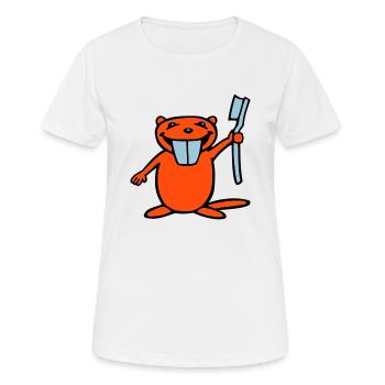 Lustiger Biber mit Zahnbürste - Frauen T-Shirt atmungsaktiv - Weiß - Vorne - AI Model Female 172 dark (172cm)