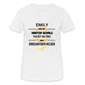 Emily unter harte Schale eines Großartigen Helden - Frauen T-Shirt atmungsaktiv - Weiß - Vorne - AI Model Female 172 dark (172cm)