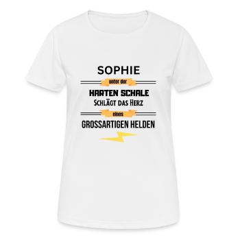Sophie unter harte Schale eines Großartigen Helden - Frauen T-Shirt atmungsaktiv - Weiß - Vorne - AI Model Female 172 dark (172cm)