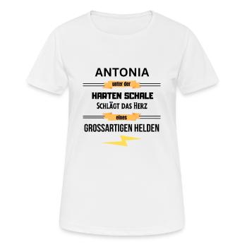 Antonia unter harte Schale eines Großartigen Helde - Frauen T-Shirt atmungsaktiv - Weiß - Vorne - AI Model Female 172 dark (172cm)