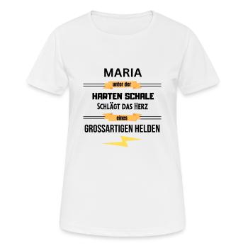 Maria unter harte Schale eines Großartigen Helden - Frauen T-Shirt atmungsaktiv - Weiß - Vorne - AI Model Female 172 dark (172cm)
