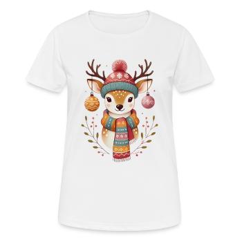 Cerf festif avec ornements Écharpe - T-shirt respirant Femme - blanc - Devant - AI Model Female 172 dark (172cm)