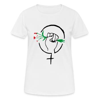 Signe femme, fleurs, oeillet, puissance de la femme - T-shirt respirant Femme - blanc - Devant - AI Model Female 172 dark (172cm)
