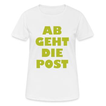 Ab geht die Post - Frauen T-Shirt atmungsaktiv - Weiß - Vorne - AI Model Female 172 dark (172cm)
