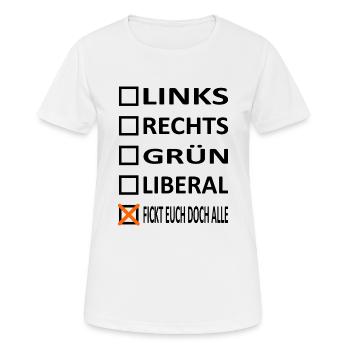 Links,Rechts,Grün,Liberal-Politik Satire Version 1 - Frauen T-Shirt atmungsaktiv - Weiß - Vorne - AI Model Female 172 dark (172cm)