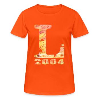 L 2004 Nom Année de naissance Cadeau - T-shirt respirant Femme - orange néon - Devant - AI Model Female 172 dark (172cm)