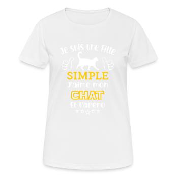 je suis une fille simple j'aime mon chat et apero - T-shirt respirant Femme - blanc - Devant - AI Model Female 172 dark (172cm)