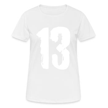13 Zahl Trikot - Frauen T-Shirt atmungsaktiv - Weiß - Vorne - AI Model Female 172 dark (172cm)