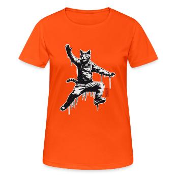 Jumping Cat - Frauen T-Shirt atmungsaktiv - Neonorange - Vorne - AI Model Female 172 dark (172cm)