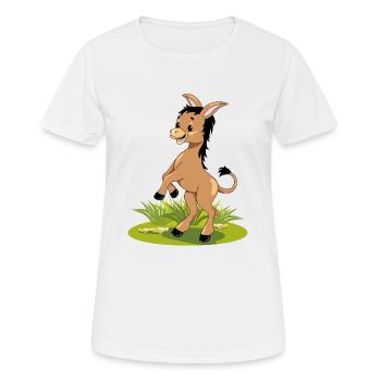 Glücklich tanzender brauner Esel auf dem Rasen - Frauen T-Shirt atmungsaktiv - Weiß - Vorne - AI Model Female 172 dark (172cm)