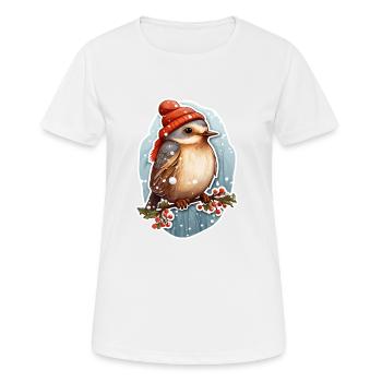 Vogel im Winter mit Mütze - Frauen T-Shirt atmungsaktiv - Weiß - Vorne - AI Model Female 172 dark (172cm)