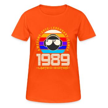 1989 - Women's Breathable T-Shirt - neon orange - Front - AI Model Female 172 dark (172cm)