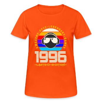 1996 - Frauen T-Shirt atmungsaktiv - Neonorange - Vorne - AI Model Female 172 dark (172cm)