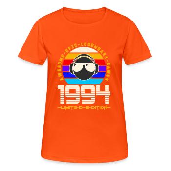 1994 - Frauen T-Shirt atmungsaktiv - Neonorange - Vorne - AI Model Female 172 dark (172cm)
