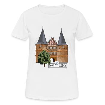 Porte Holsten Lübeck // Illustration - T-shirt respirant Femme - blanc - Devant - AI Model Female 172 dark (172cm)