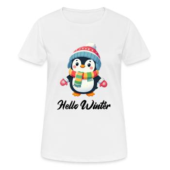 Pingouin Bande Dessinée Hiver - T-shirt respirant Femme - blanc - Devant - AI Model Female 172 dark (172cm)