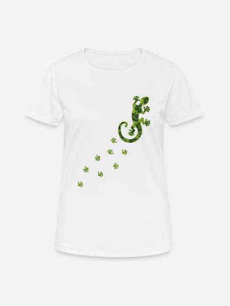 Gecko with hibiscus, taps, feet, footprint animals - Women's Breathable T-Shirt - white
