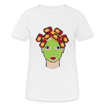 woman with facemask Frau Lockenwickler und Gurken - Frauen T-Shirt atmungsaktiv - Weiß - Vorne - AI Model Female 172 dark (172cm)
