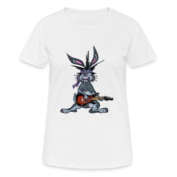 Joe der Hase rockt auf seiner elektrischen Gitarre - Frauen T-Shirt atmungsaktiv - Weiß - Vorne - AI Model Female 172 dark (172cm)