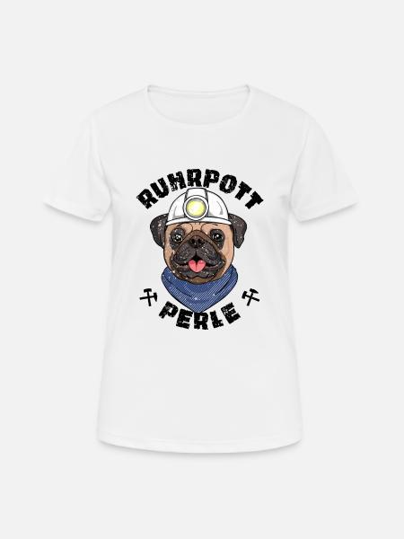 Mops Ruhrpott Perle - Frauen T-Shirt atmungsaktiv - Weiß
