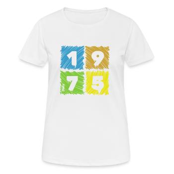 50ème Anniversaire Patchs Colorés depuis 07/1975 - T-shirt respirant Femme - blanc - Devant - AI Model Female 172 dark (172cm)