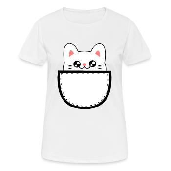 Chat doux Kawaii Chibi chat dans la poche de la poitrine - T-shirt respirant Femme - blanc - Devant - AI Model Female 172 dark (172cm)
