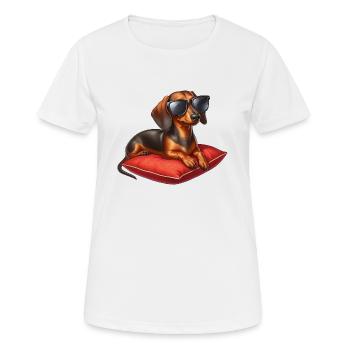 Dachshund Puppy Wearing Sunglasses - Women's Breathable T-Shirt - white - Front - AI Model Female 172 dark (172cm)