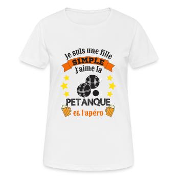 je suis fille simple j'aime petanque et apéro - T-shirt respirant Femme - blanc - Devant - AI Model Female 172 dark (172cm)