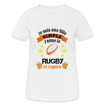 Je suis fille simple j'aime rugby et apéro cadeau - T-shirt respirant Femme - blanc - Devant - AI Model Female 172 dark (172cm)