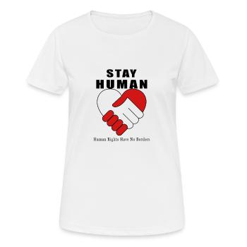 Nous restons humains - Paix et Fraternité - T-shirt respirant Femme - blanc - Devant - AI Model Female 172 dark (172cm)